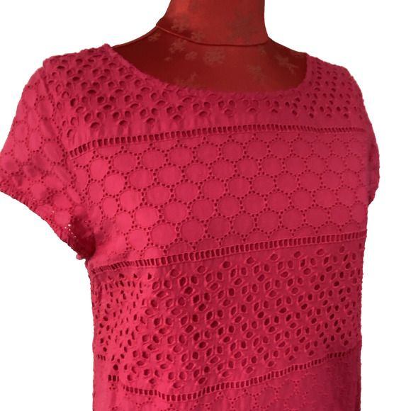 Halogen Dress Size M Short Sleeve Pink Eyelet Lace Casual Preppy Classic Sheath - Picture 2 of 10